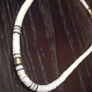 White Heishi Shell Bead Necklace with Gold Accent 16.5" Long
